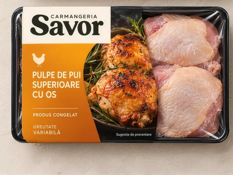Pulpe de pui superioare cu os în ambalaj Savor